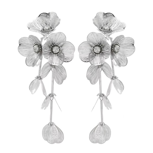 SREBRNE długie wiszące kolczyki kwiatowe metalowe lekkie okazałe XXL