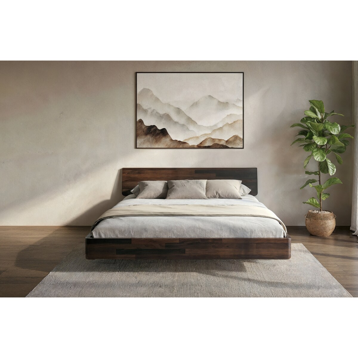 Łóżko lewitujące drewniane bukowe Visby LENA bez szafek / 200x200 cm, kolor palisander