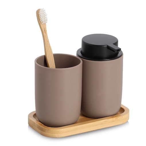 Komplet łazienkowy dozownik 280 ml i kubek z podstawką 13,5x16,5x9 cm ZEFIR brązowy