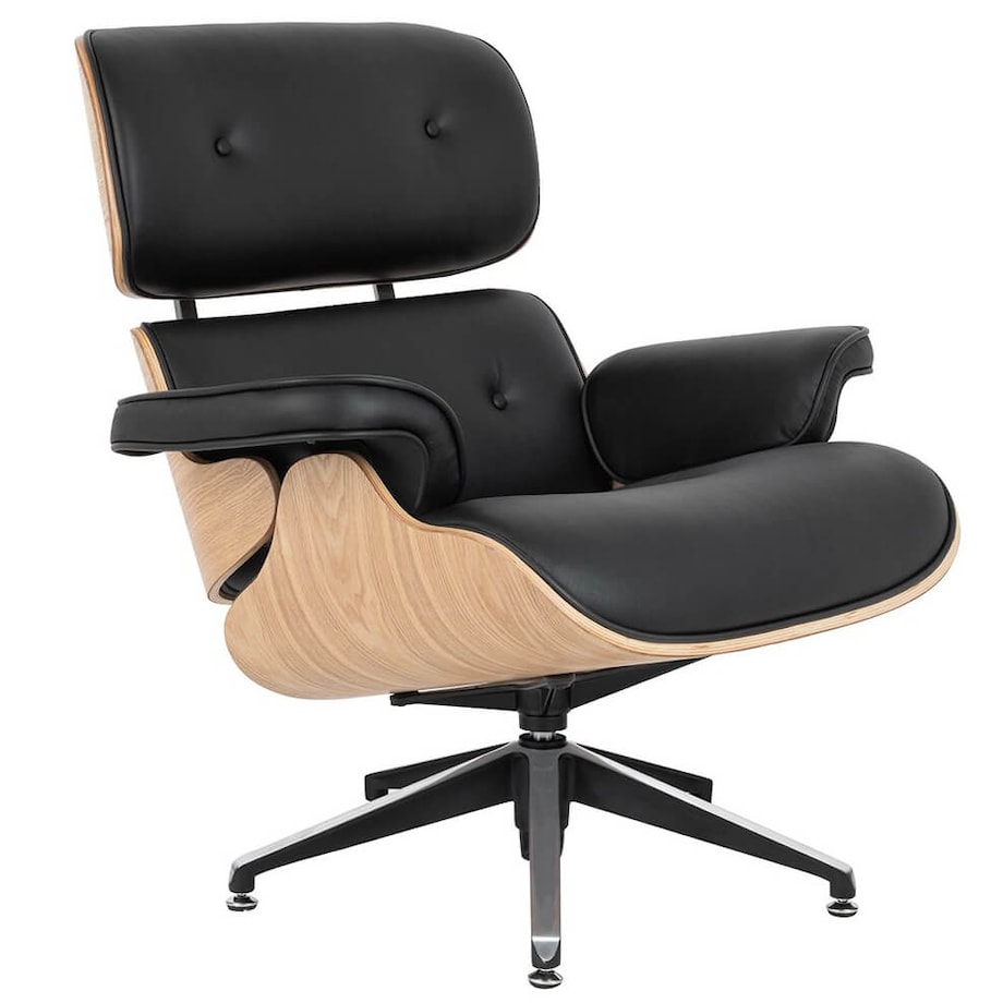 Obrotowy fotel Lounge KH1501100143 czarny z podnóżkiem sklejka jesion, King Home