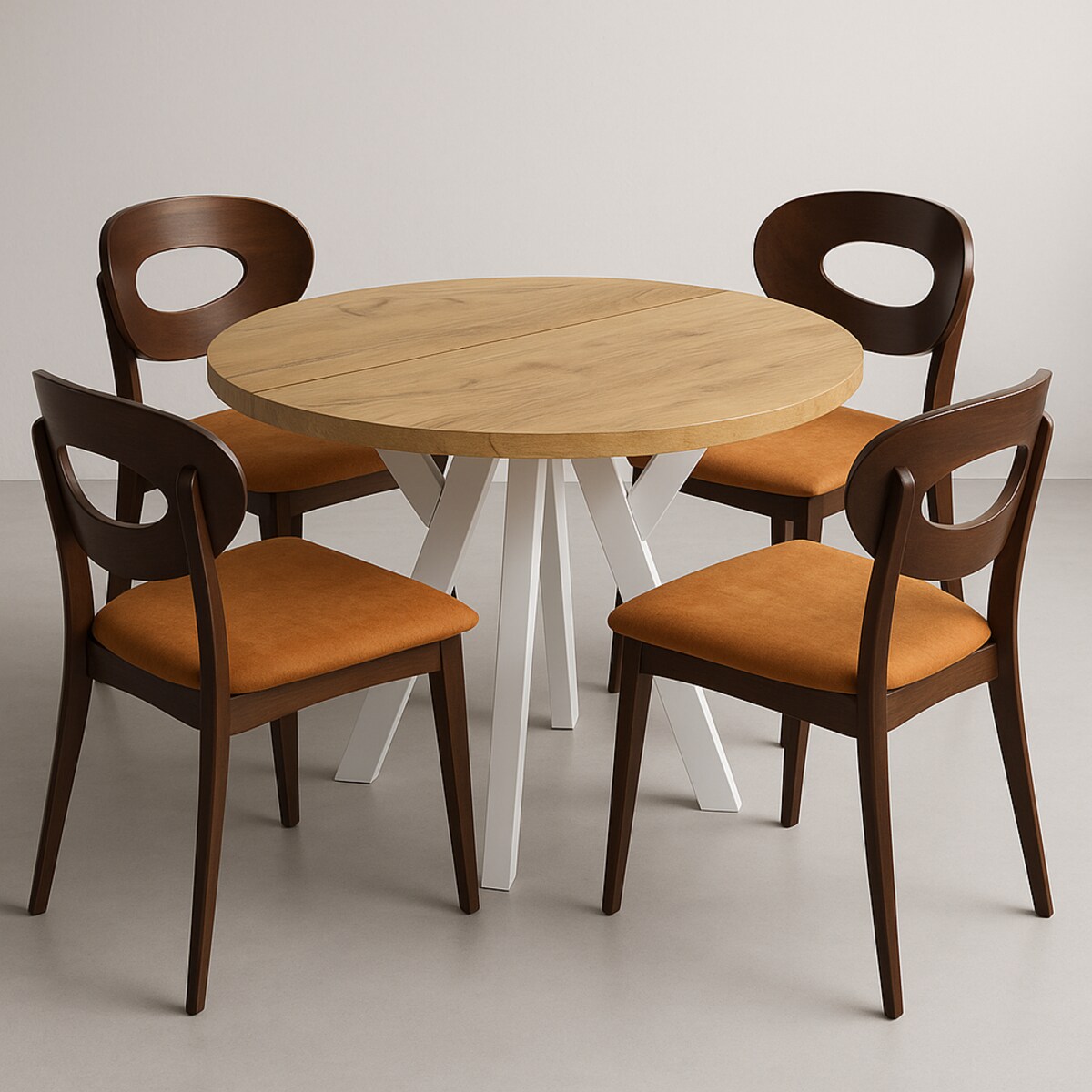 Stół rozkładany okrągły 90/190 - craft złoty+n.białe