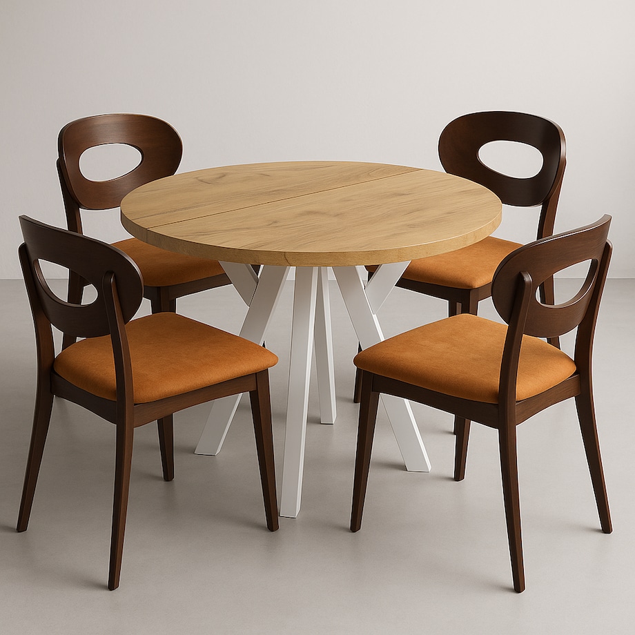 Stół rozkładany okrągły 90/190 - craft złoty+n.białe