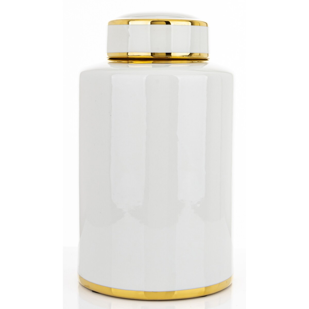 Walcowaty pojemnik ze złotą zakrętką 31,5x18x18 cm biały