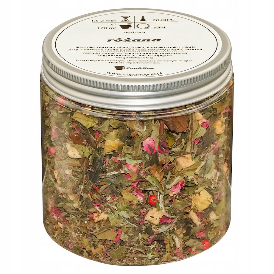 Herbata biała sypana RÓŻANA o smaku różanym z nutą malin PREMIUM Cup&You - herbata liściasta sypana mieszanka napar susz - gotowa na prezent upominek