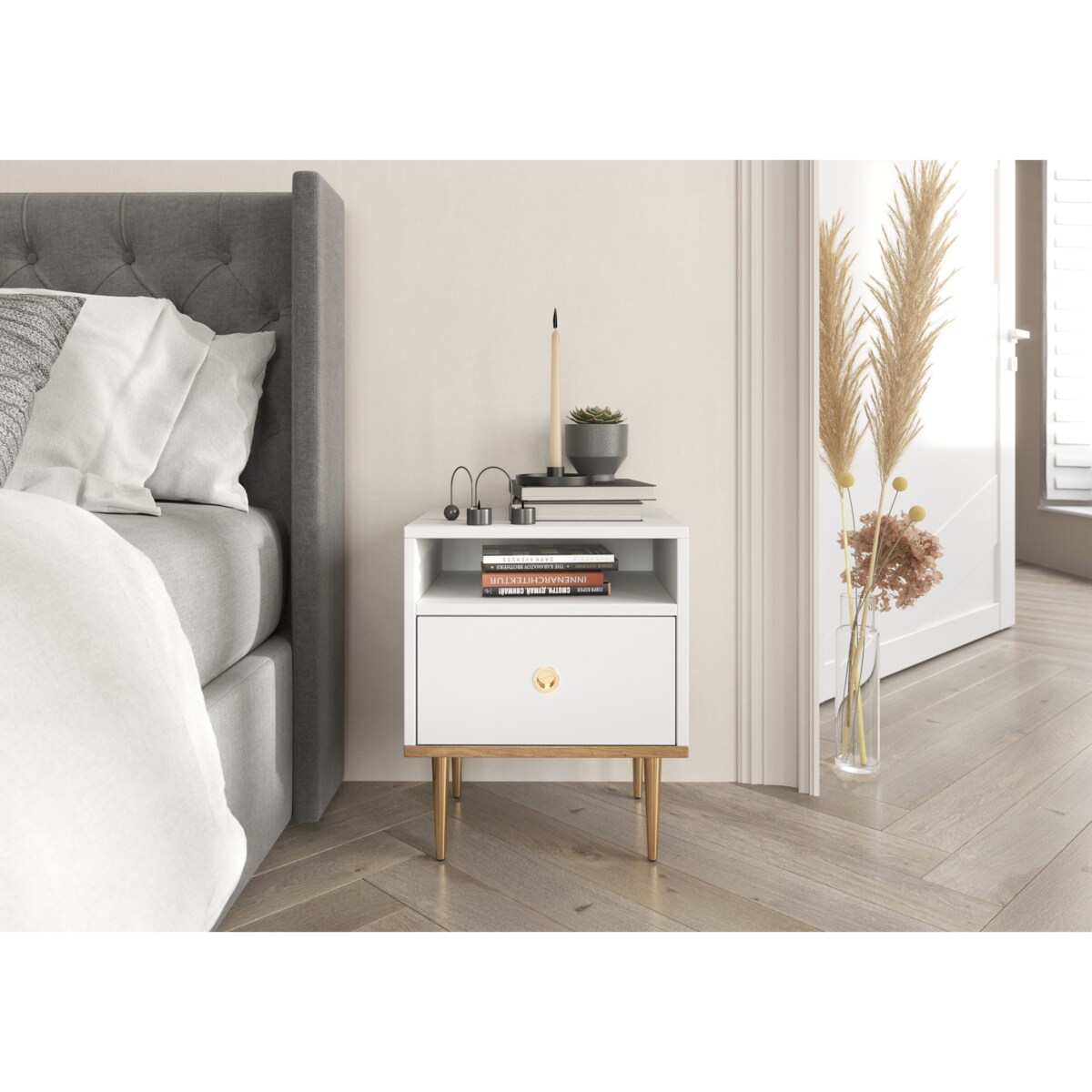 Biała nowoczesna szafka nocna Skandica HARMONI
