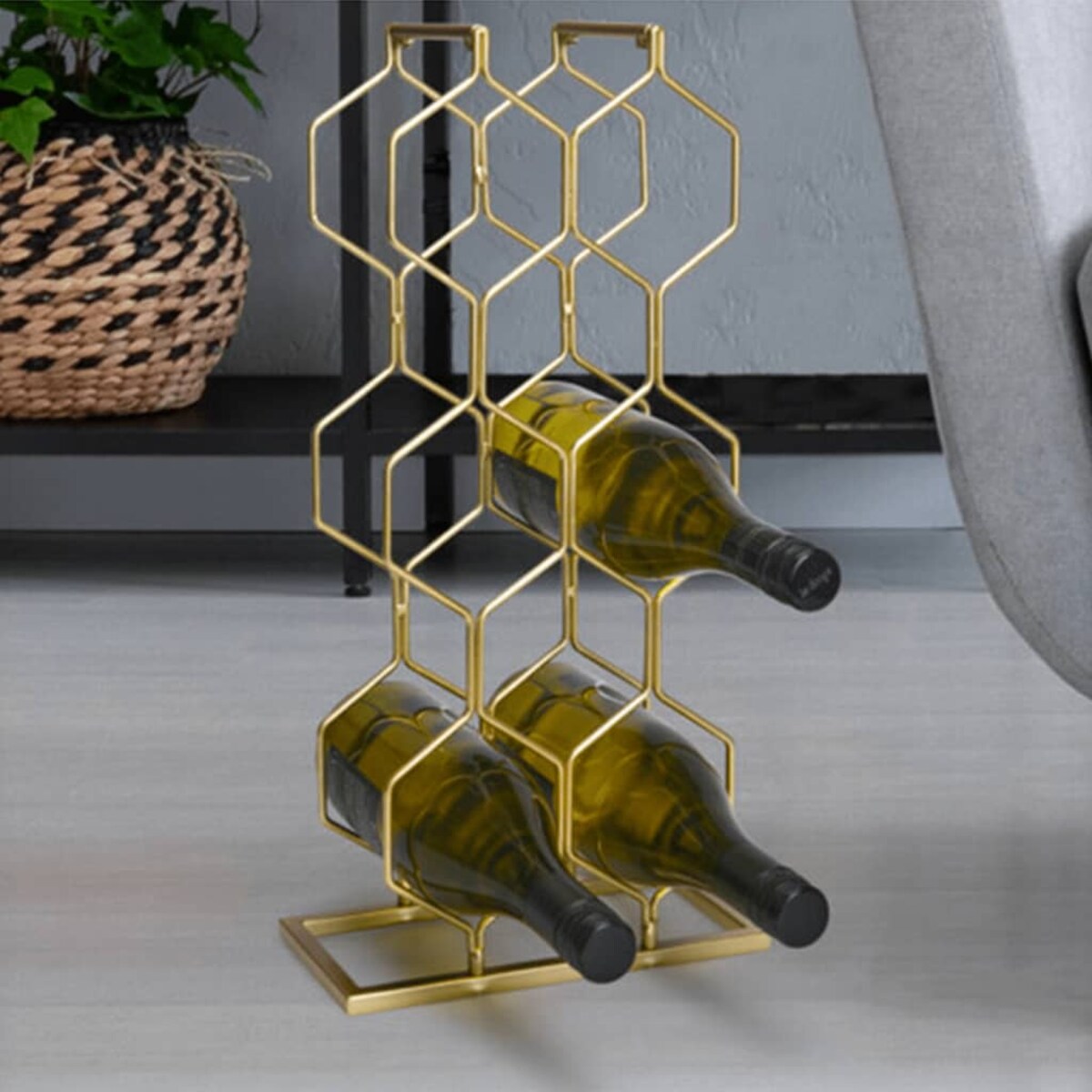 Stojak na wino metalowy, na 8 butelek, wys. 48 cm, kolor złoty