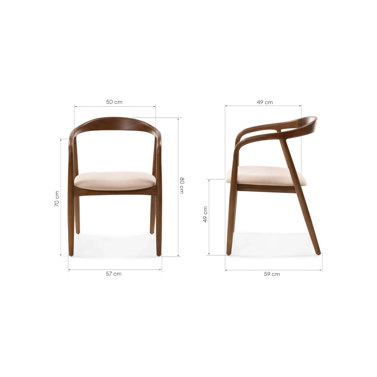 Krzesło drewniane LUSIA 80x57x59 cm orzech - beż zaokrąglone