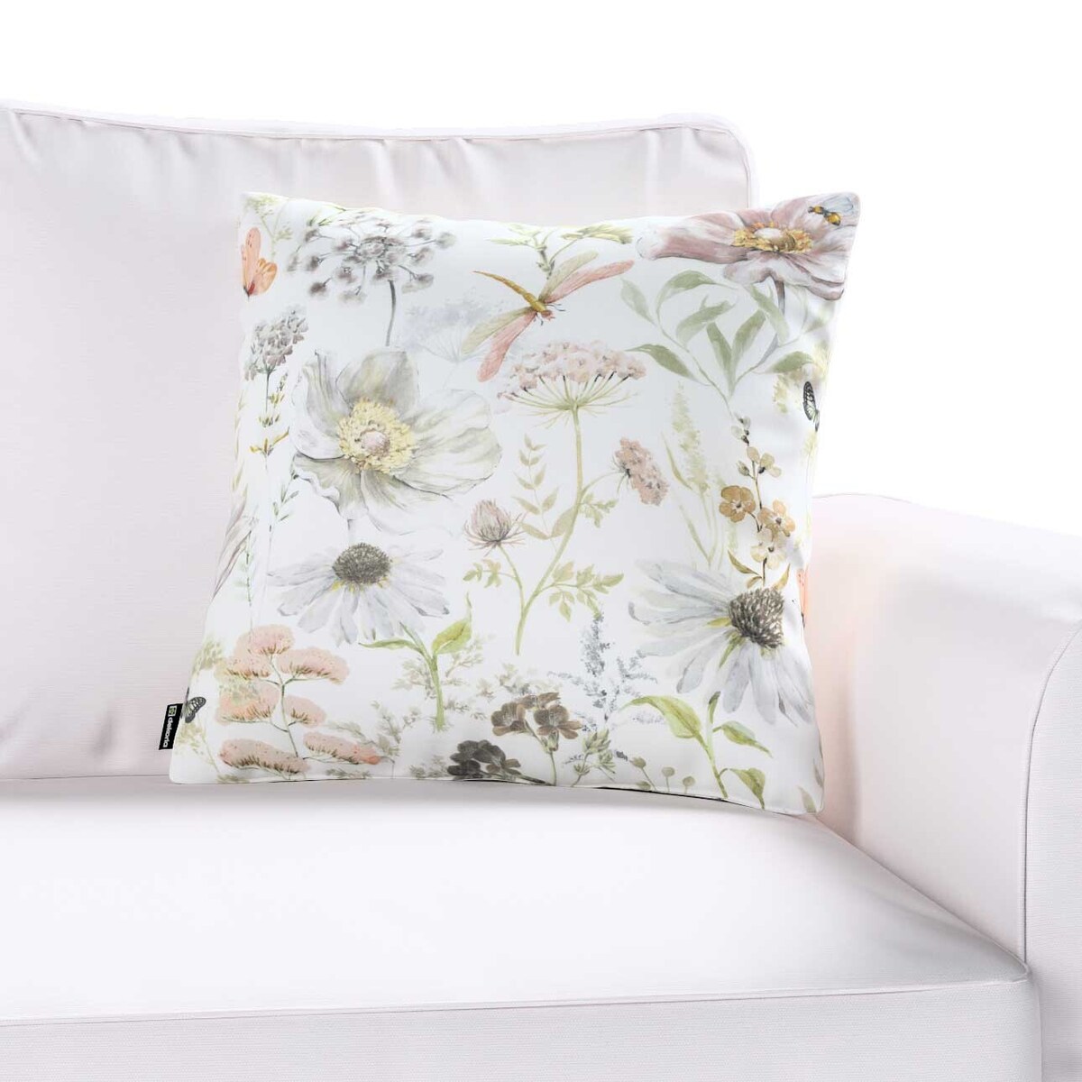 Poszewka Kinga na poduszkę 50x50 pastelowe kwiaty na białym tle