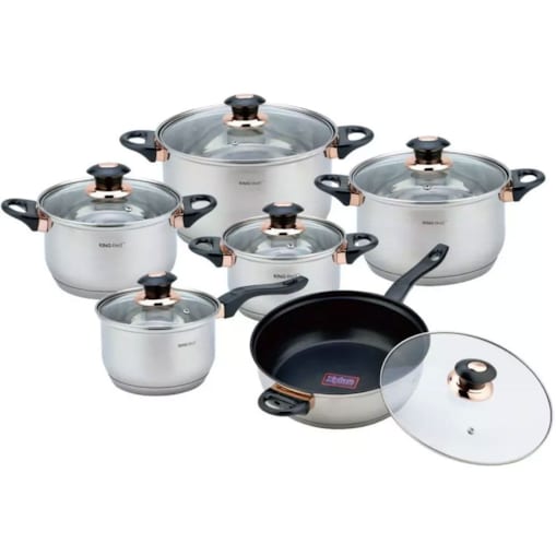 Zestaw garnków stalowych 12 ele. garnki na indukcję komplet Jumbo Rosegold KINGHOFF
