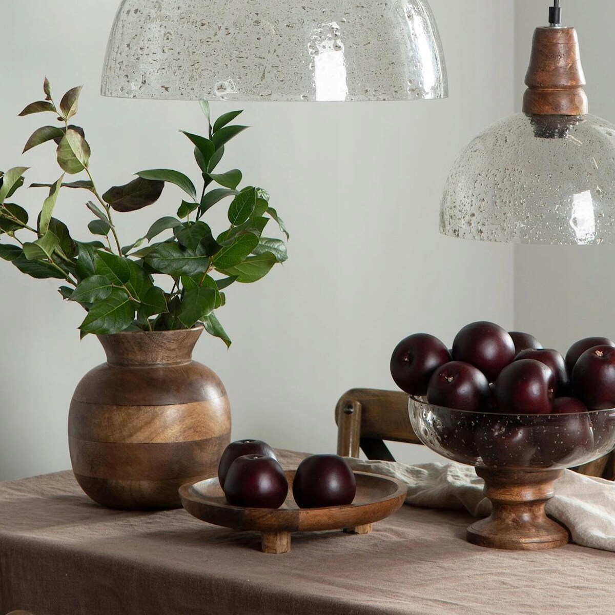 PATERA NA NÓŻKACH OWOCE WARZYWA BABECZKI CIASTO DREWNIANA MANGO BOHO 25cm