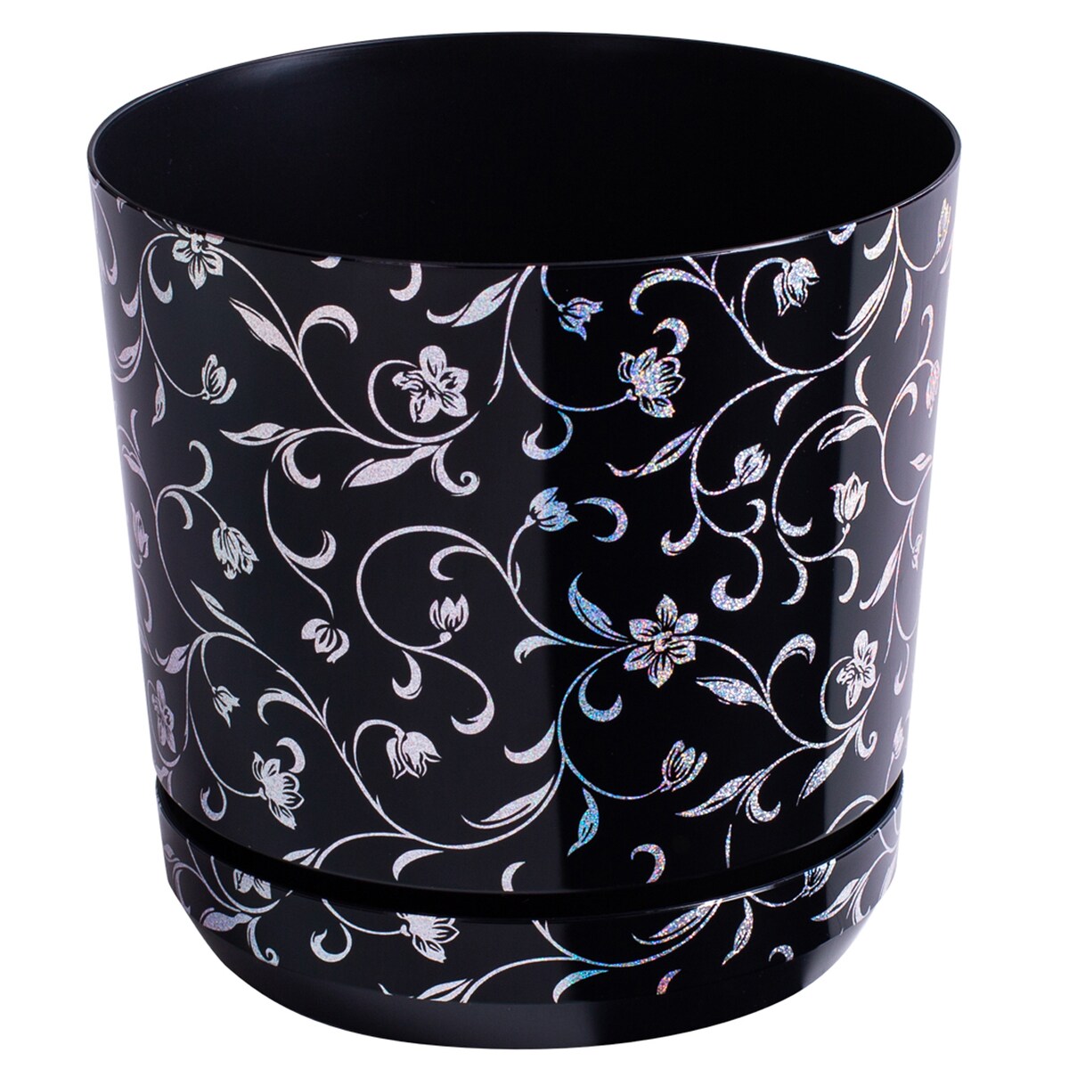 12 cm wzór KWIATY MIENIĄCE Doniczka z podstawką tęczowy efekt holograficzny niezwykła kwiatowa glamour brokatowa