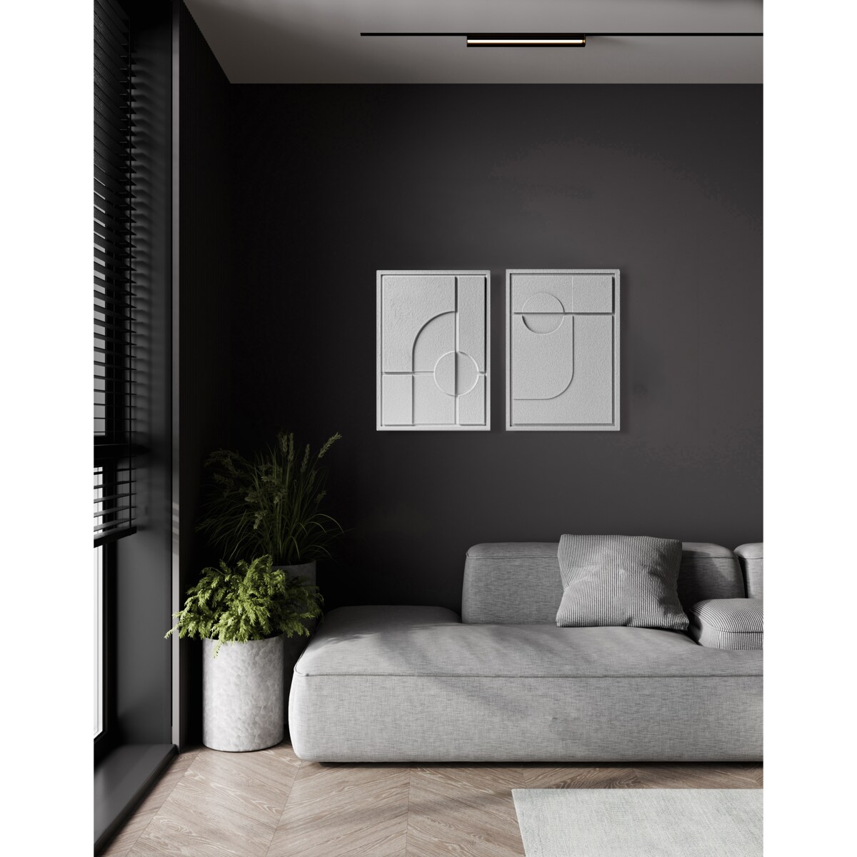 Zestaw 2 Obrazy 3D 35x50cm Geometric – Dekoracje ścienne z Tynku Naturalnego, Milky Grey, Minimalistyczne Reliefy