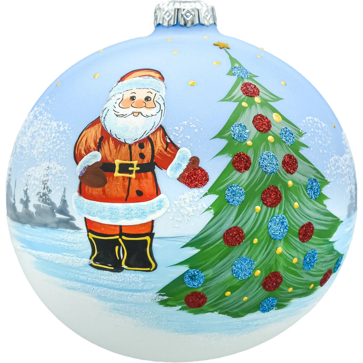 Bombka okrągła: Mikołaj z choinką