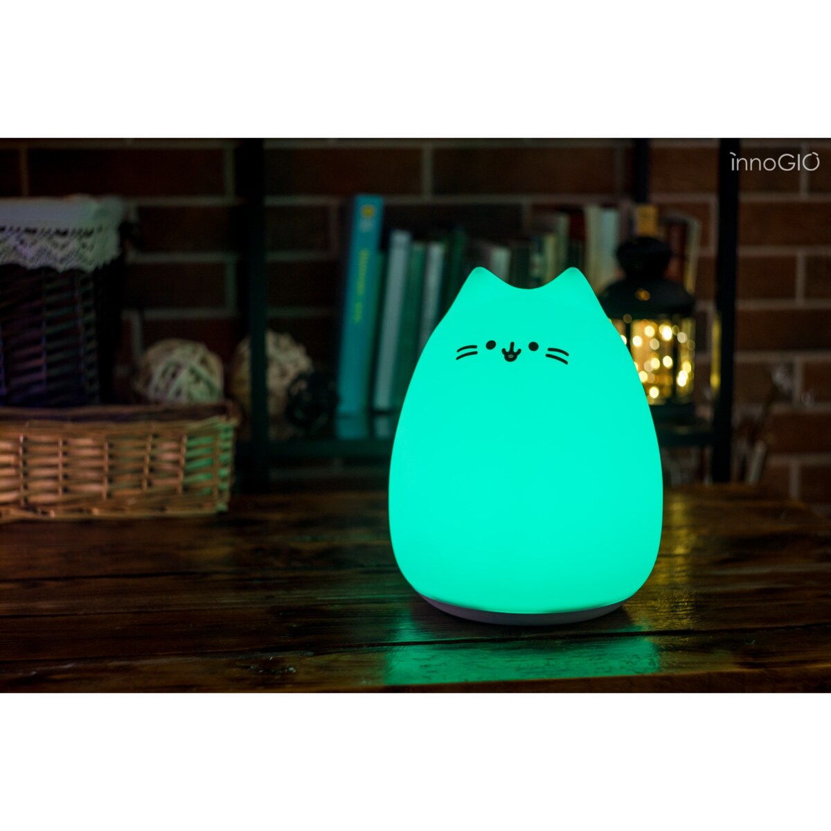 Innogio Kitty Midi silikonowa lampka nocna dla dzieci w kształcie kota 7 kolorów LED