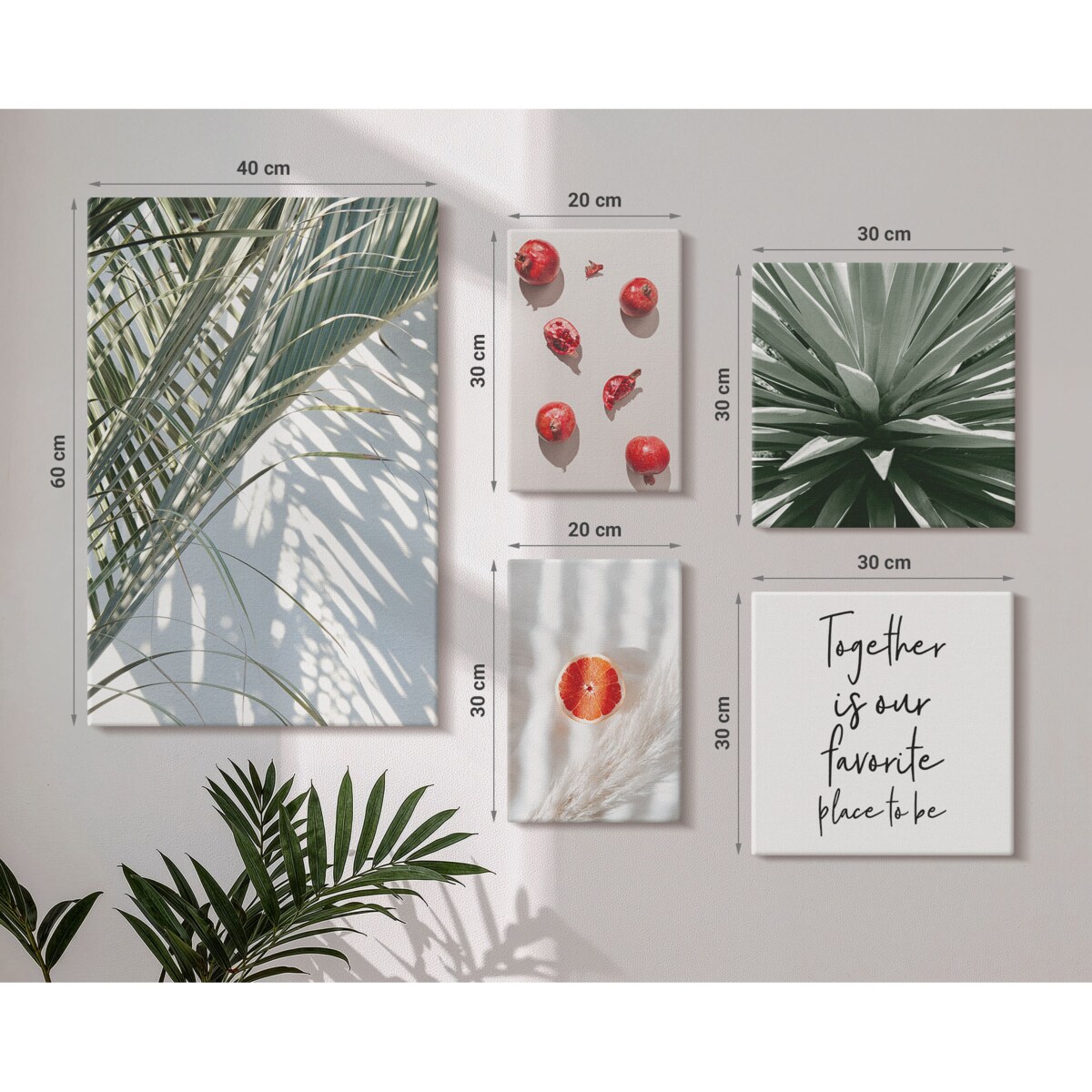 Zestaw 5 obrazów na płótnie - Styl boho rośliny owoce tropiki - zielony