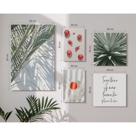 Zestaw 5 obrazów na płótnie - Styl boho rośliny owoce tropiki - zielony