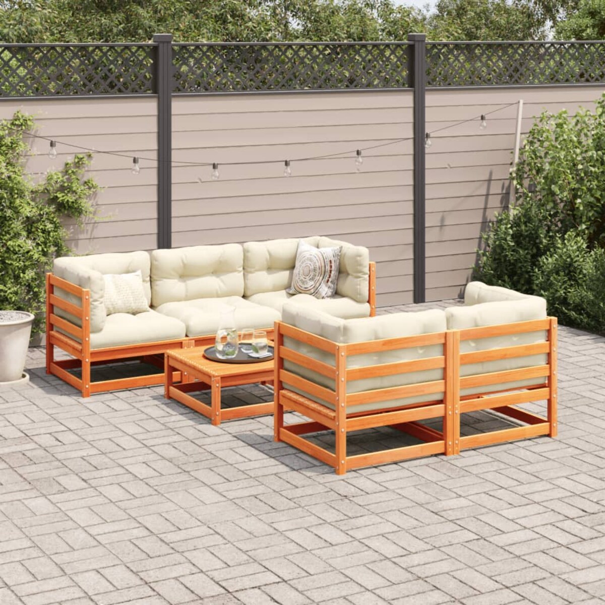 vidaXL 6-cz., ogrodowy zestaw wypoczynkowy z poduszkami, woskowy brąz