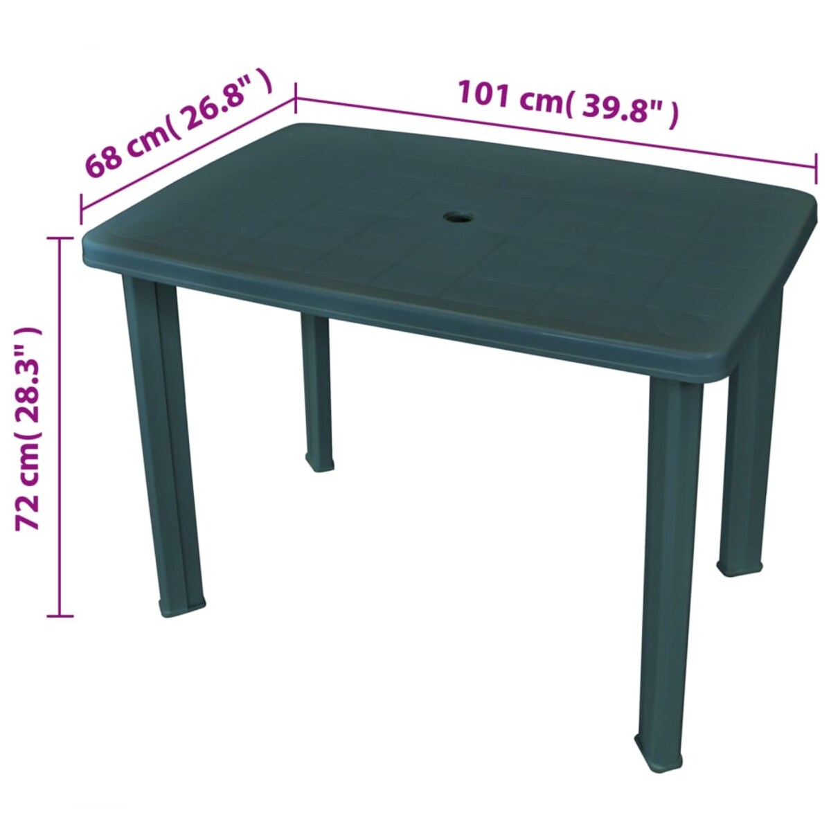 vidaXL Stół ogrodowy, zielony, 101 x 68 x 72 cm, plastikowy