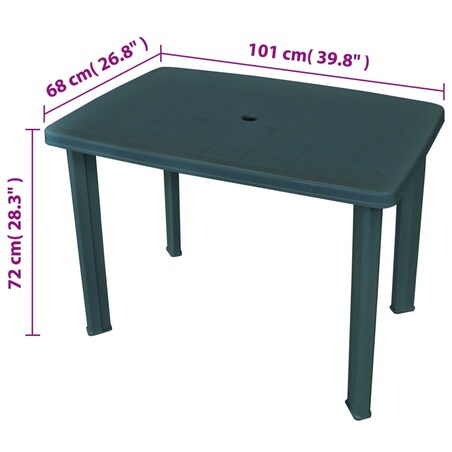 vidaXL Stół ogrodowy, zielony, 101 x 68 x 72 cm, plastikowy