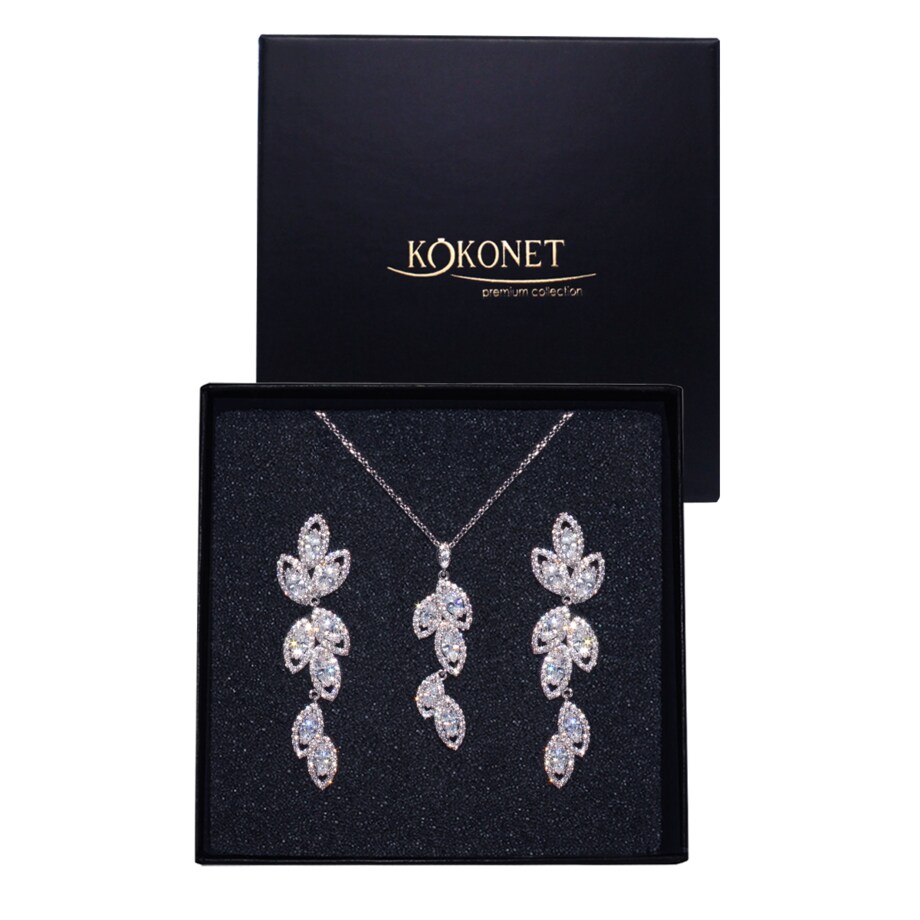 Komplet biżuterii ŚLUBNEJ kolczyki naszyjnik motyw listków SREBRNY