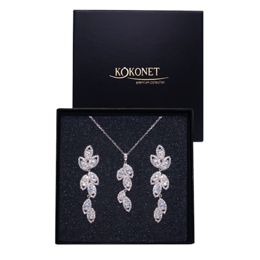 Komplet biżuterii ŚLUBNEJ kolczyki naszyjnik motyw listków SREBRNY