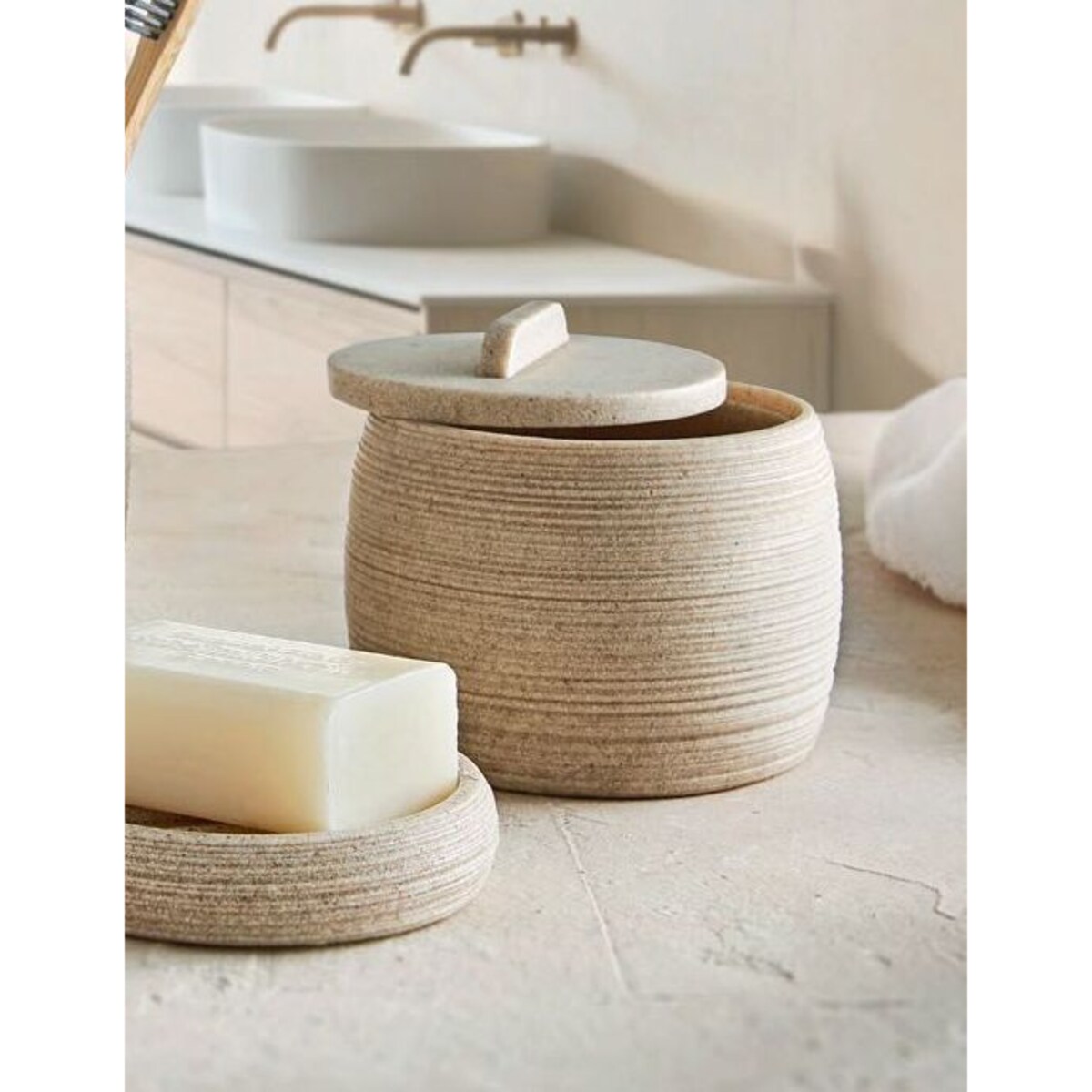 Kleine Wolke Sand Pojemnik na waciki kompozyt ceramiczny Eco Care beż macadamia