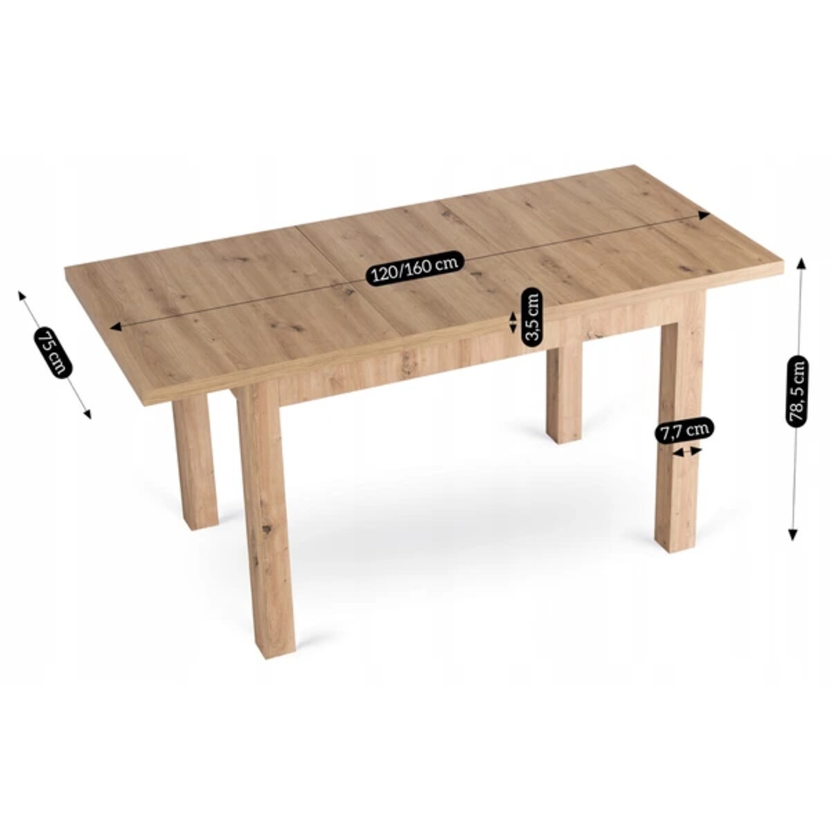 Stół prostokątny rozkładany do jadalni dąb artisan 120-160 cm SKUBI