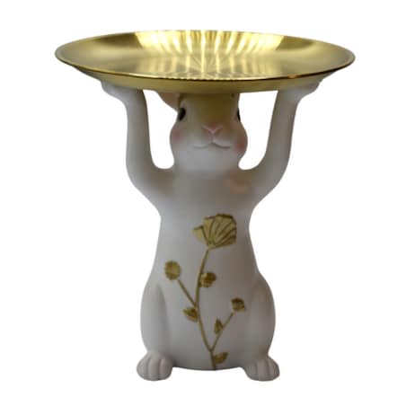 Dekoracja - króliczek z kwiatkiem z tacą 23x20,5x20,5 cm ALBIN-2