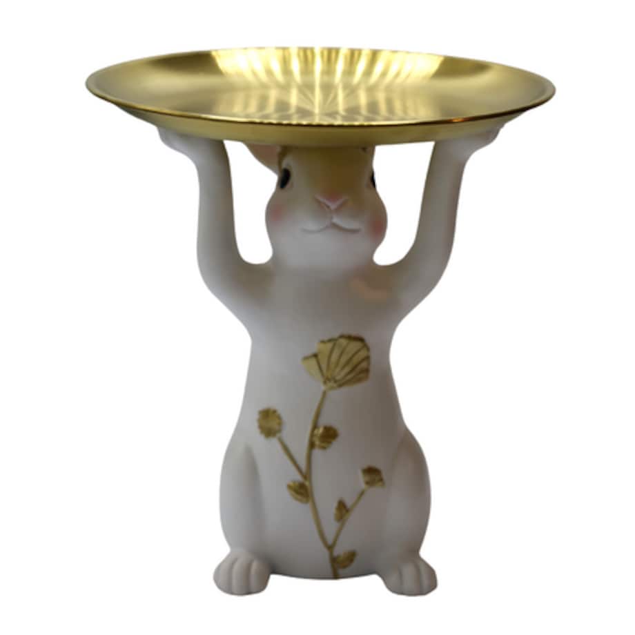 Dekoracja - króliczek z kwiatkiem z tacą 23x20,5x20,5 cm ALBIN-2