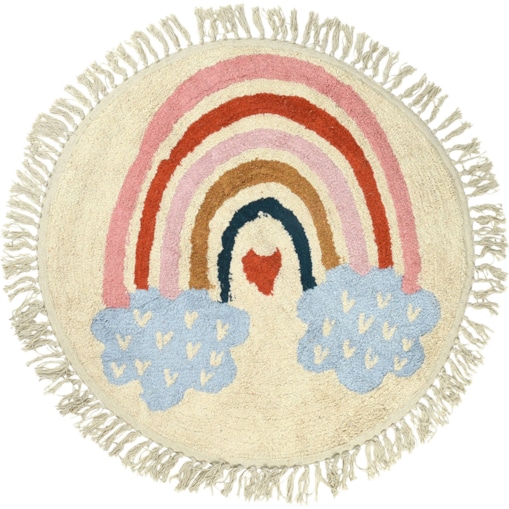 Dywan dziecięcy okrągły Tęcza, z frędzlami, bawełniany, Ø 90 cm
