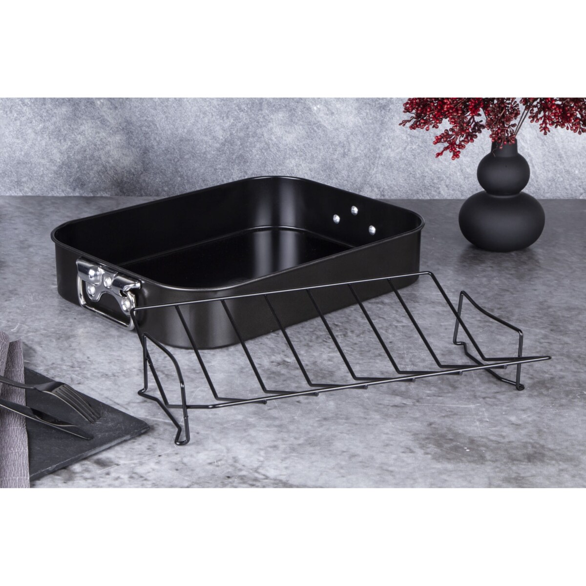 Brytfanna do pieczenia z rusztem 41.5x32cm BERLINGER HAUS Shiny Black