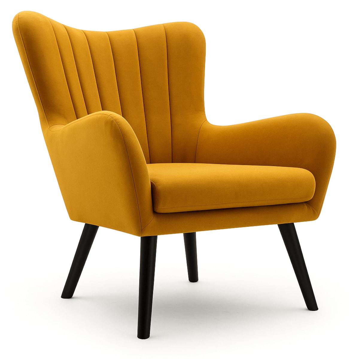 Fotel uszak TEDI na drewnianych nożach tapicerowany tk. Velluto musztardowy