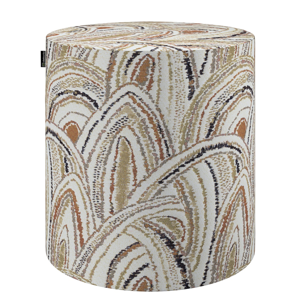 Puf Barrel, oliwkowo-pomarańczowe łuki na kremowym tle, ø40, wys. 40 cm, Cosy Home