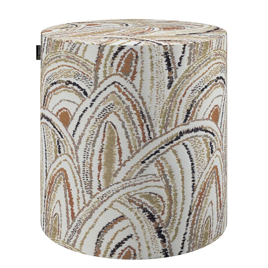 Puf Barrel, oliwkowo-pomarańczowe łuki na kremowym tle, ø40, wys. 40 cm, Cosy Home