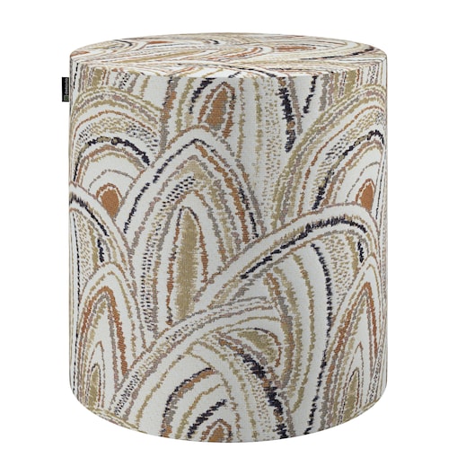 Puf Barrel, oliwkowo-pomarańczowe łuki na kremowym tle, ø40, wys. 40 cm, Cosy Home