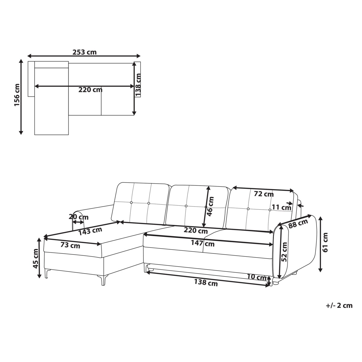 Narożnik rozkładany dla 3 osób SIMRIS Błękitny ze schowkiem Prawostronny