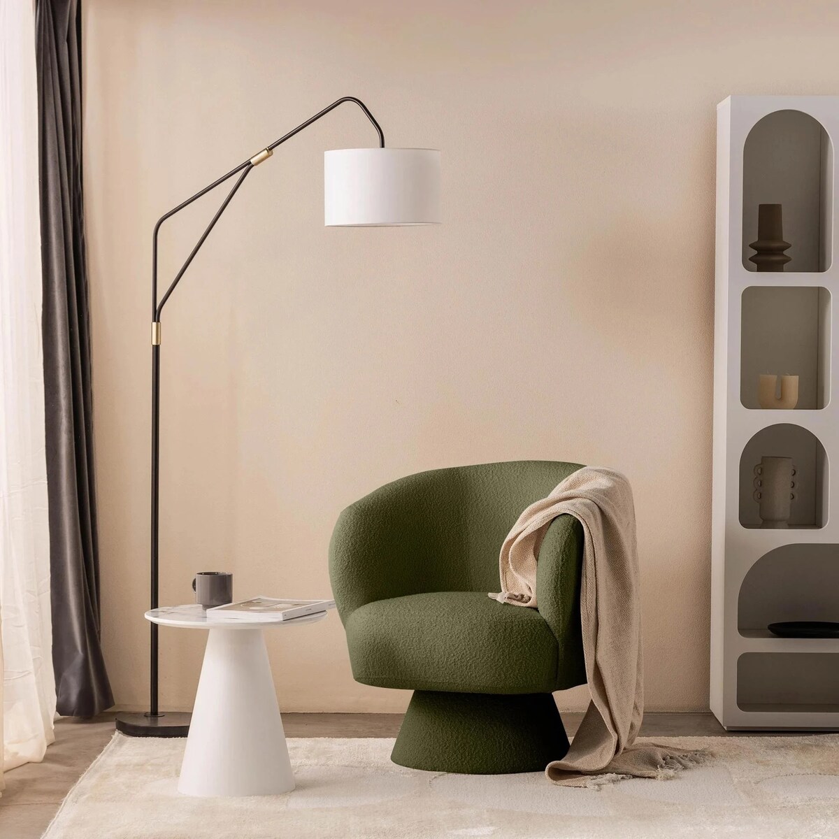 Fotel obrotowy 80x72x70 cm bouclé Nalf - VI oliwkowozielony