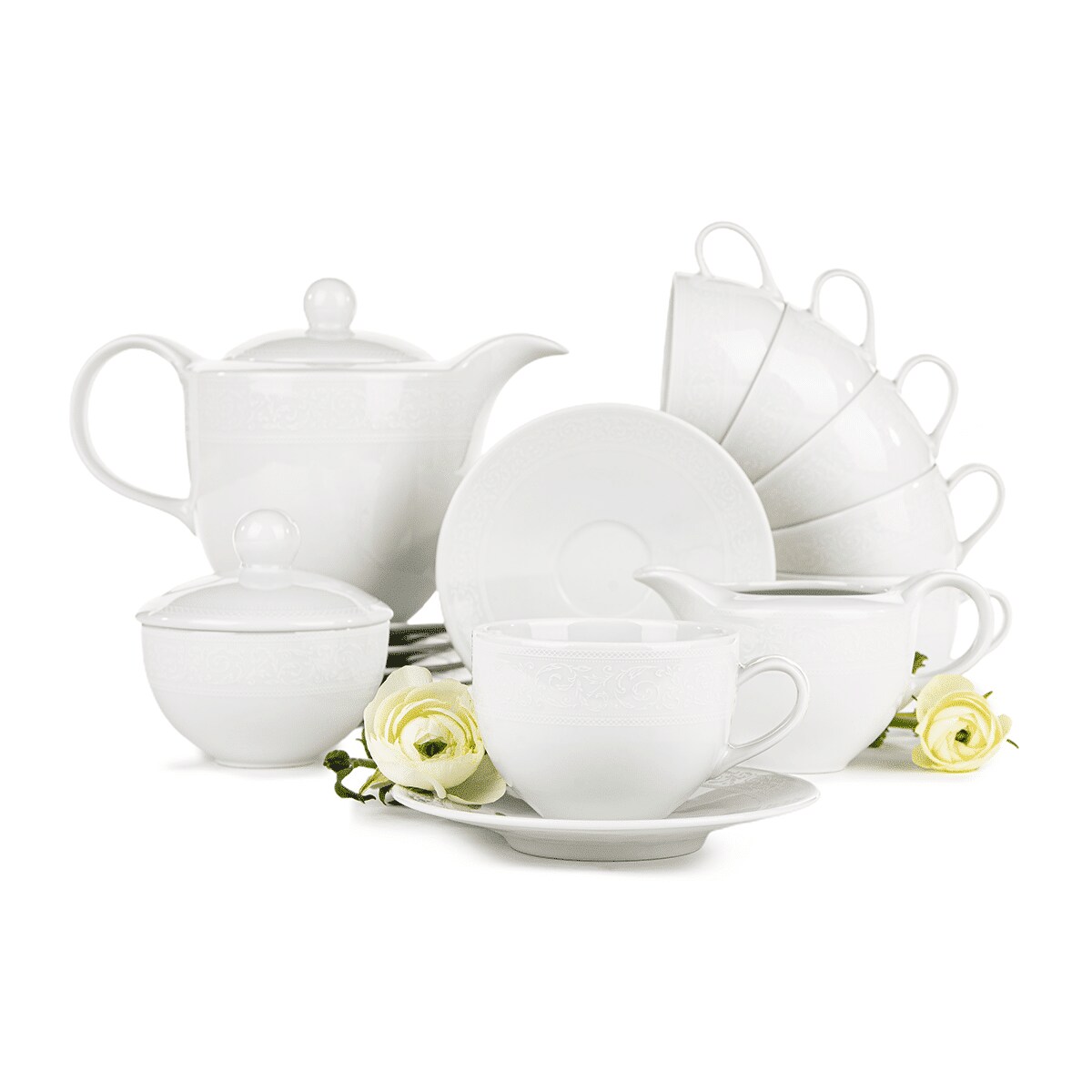 Zestaw kawowy 6os. (9el.) AMELIA BIAŁA KORONKA