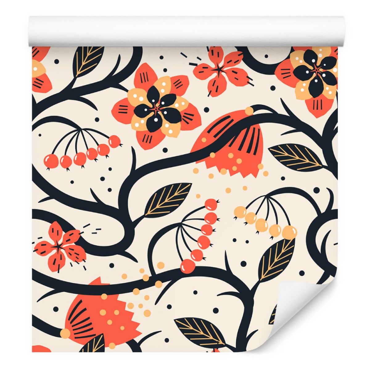 Tapeta Ścienna Do Jadalni Kolorowe Kwiaty Styl Retro Abstrakcja