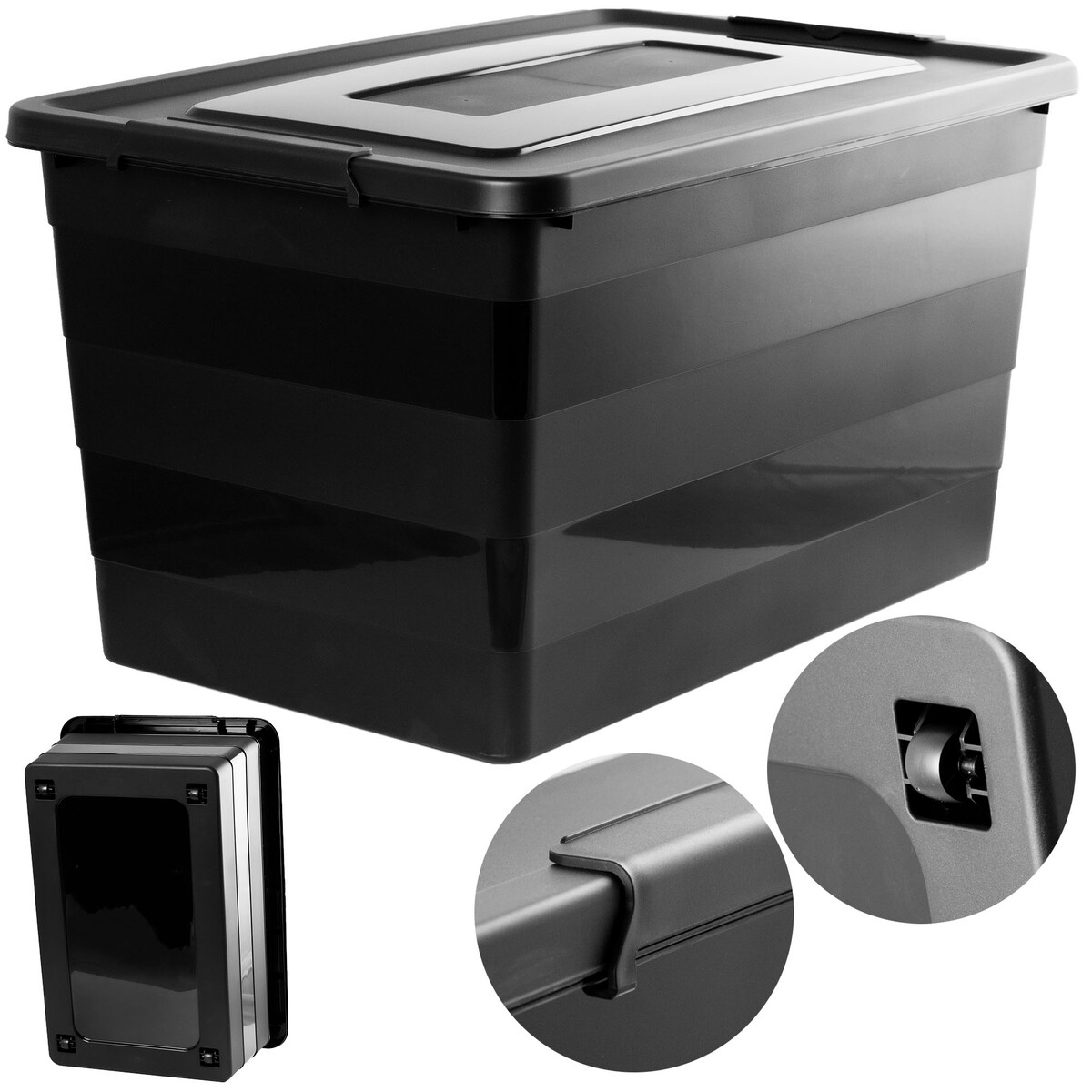 Pojemnik Plastikowy Pudełko Plastikowe Z Pokrywką Na Kółkach Box Czarny 55L