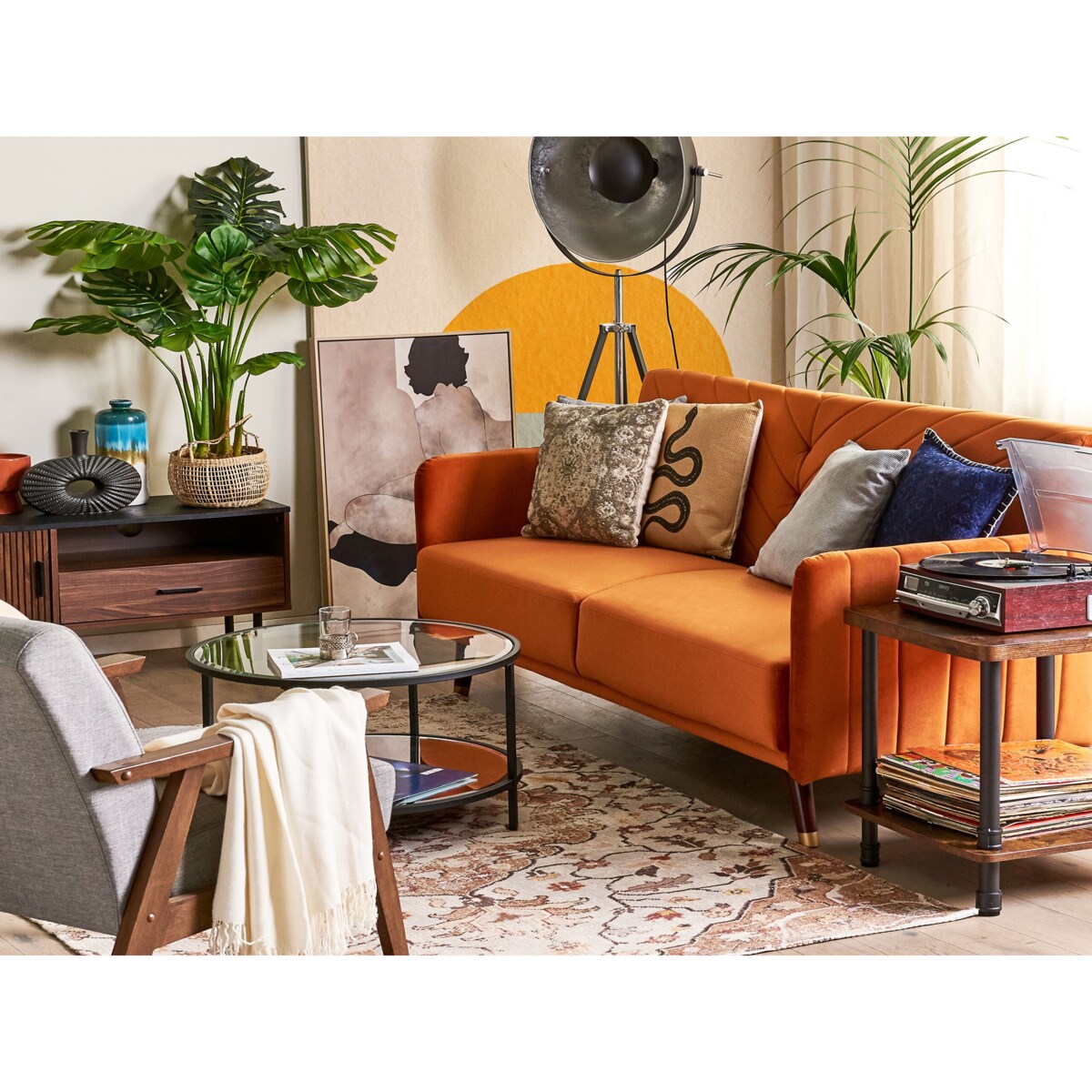 Sofa rozkładana SENJA Welur Pomarańczowy dla 3 osób