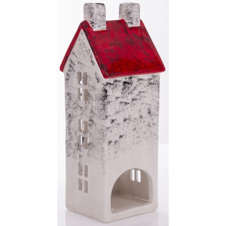Domek ceramiczny biały z czerwonym dachem, 25x9x9 cm KEDOM