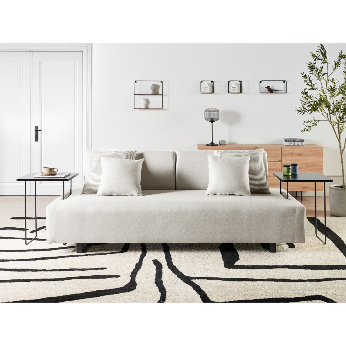 Sofa ze stolikami beżowa SOKNA