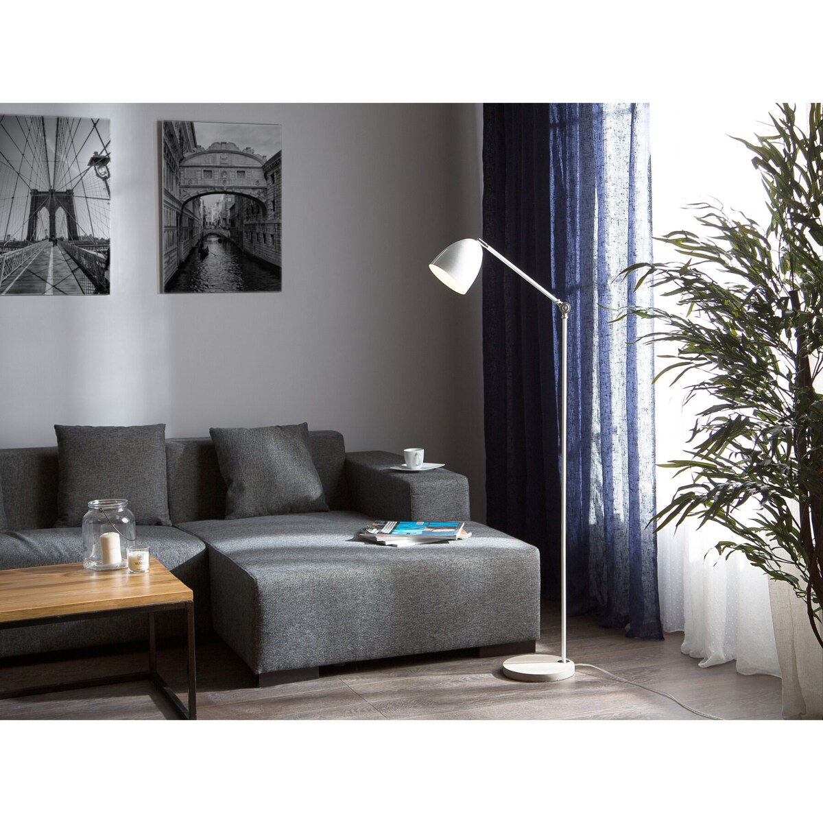 Lampa podłogowa regulowana metalowa biała CHANZA