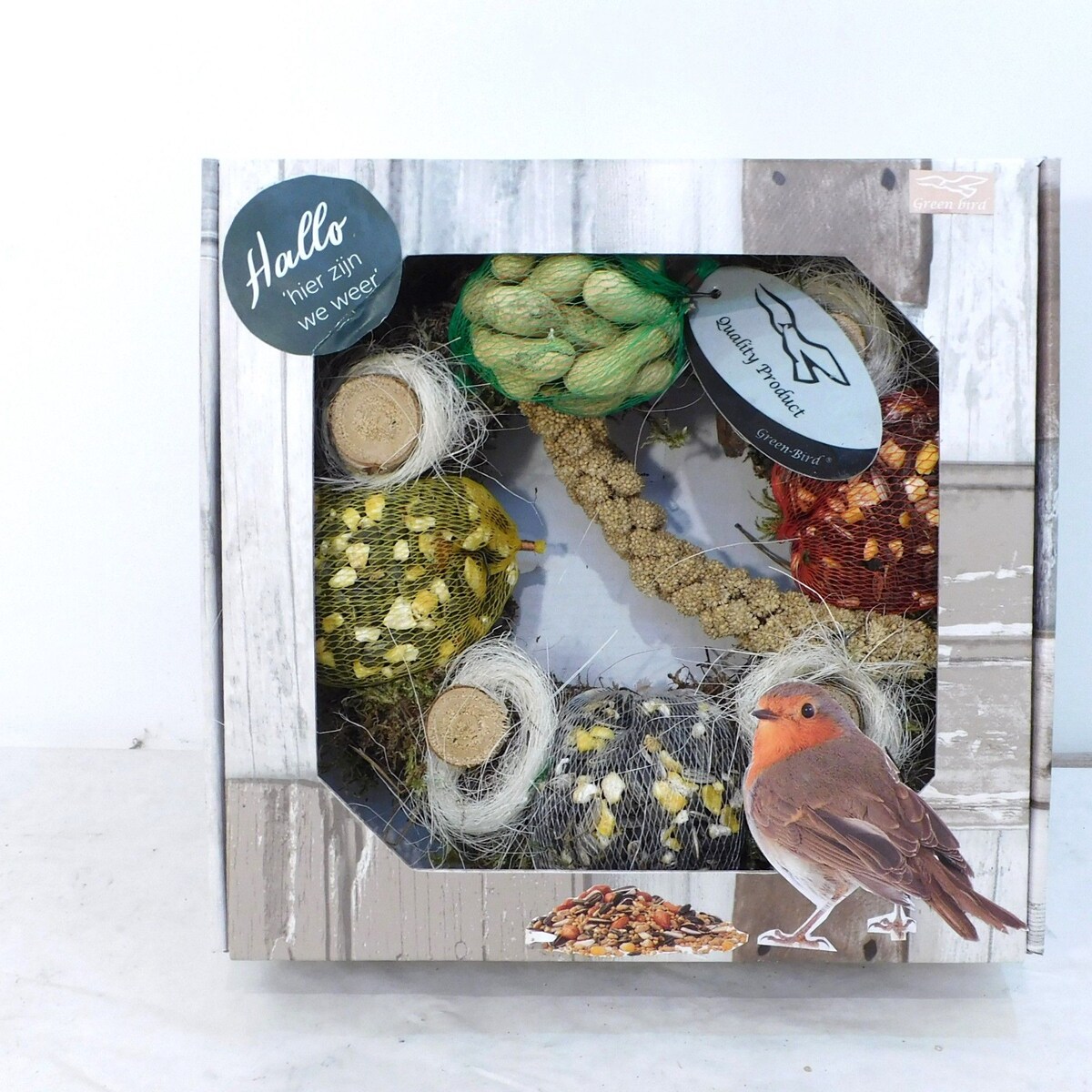Wianek z pokarmem dla ptaków w pudełku prezentowym | Średnica 30 cm