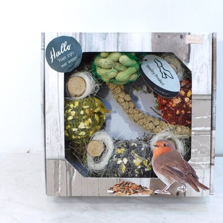 Wianek z pokarmem dla ptaków w pudełku prezentowym | Średnica 30 cm
