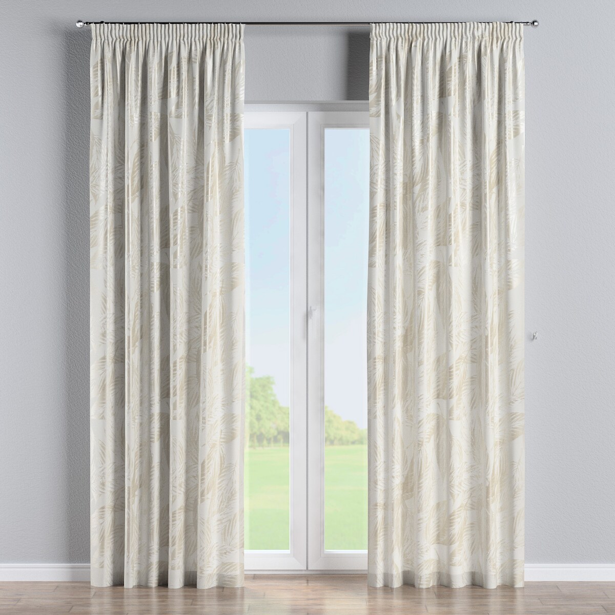 Zasłona na taśmie marszczącej 1 szt. 130x260 szaro-beżowe liście