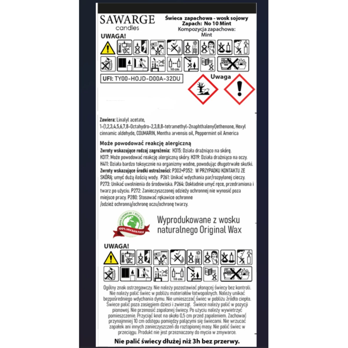 Świeca Zapachowa Sojowa No10 /Drewniany Knot/40h/ Miętowa 200g