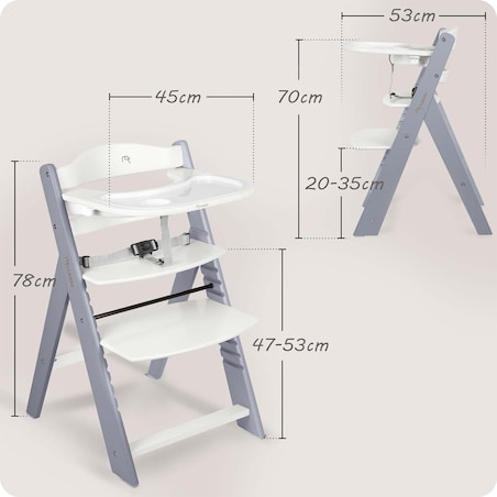 Drewniane krzesełko do karmienia Nukido tacka solidne regulowane pasy 703001