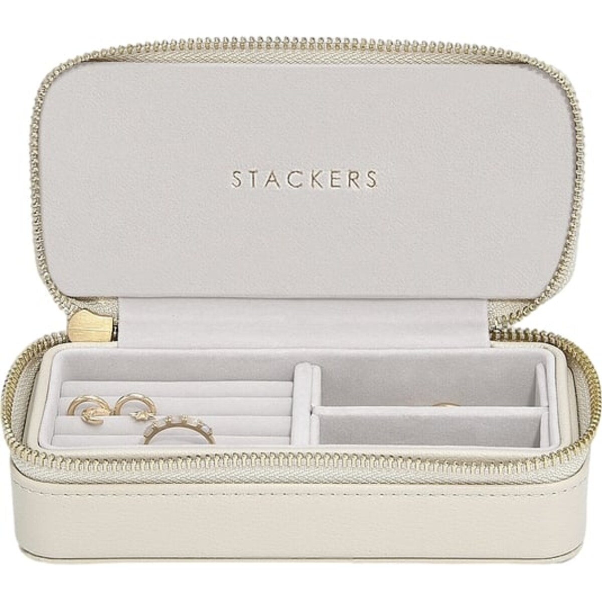Pudełko podróżne na biżuterię Travel Medium Stackers jasnobeżowe lniane